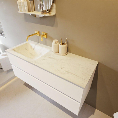 Mondiaz VICA-DLUX ensemble de meuble de salle de bain - 120cm - meuble sous lavabo talc - 2 tiroirs - lavabo encastré cloud gauche - sans trous de robinet - version haute de 60cm - opalo