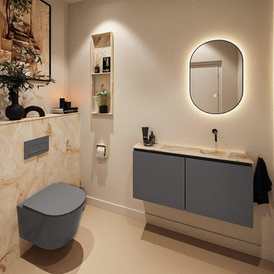 MONDIAZ TURE-DLUX 100cm toiletmeubel Dark Grey. EDEN wastafel Frappe positie rechts. Zonder kraangat.