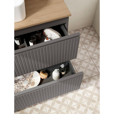 Saniclass Prime Blend Meuble sous lavabo - 80x55x45.9cm - 2 tiroirs - poignée intégrée - MDF - mat anthracite