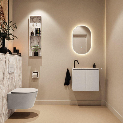 MONDIAZ TURE-DLUX Meuble toilette - 60cm - Linen - EDEN - vasque Glace - position gauche - 1 trou de robinet