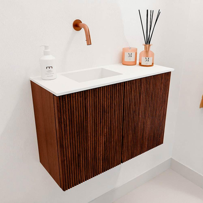 Mondiaz JOYA 60cm toiletmeubel - kleur Ruby - Wastafel FAYE positie Links Zonder kraangat kleur Talc.