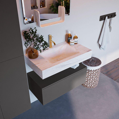 Mondiaz ALAN-DLUX Ensemble de meuble - 80cm - meuble Dark grey mat - 1 tiroir - Lavabo Cloud Ostra suspendu - vasque Centre - 1 trou de robinet