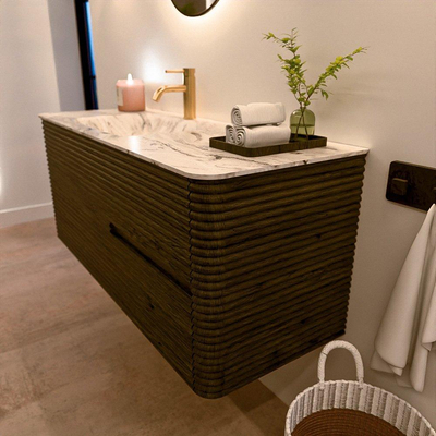 Mondiaz CIRO-DLUX Ensemble de meubles de salle de bains - 120x45x50cm - Plan-vasque solid surface Glace - 1 cuve à gauche - 1 trou de robinet - 2 tiroirs - Shadow