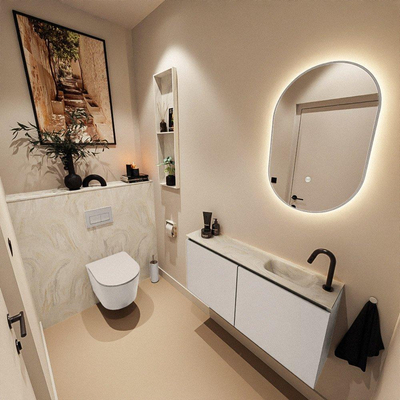 MONDIAZ TURE-DLUX 100cm toiletmeubel Linen. EDEN wastafel Ostra positie rechts. Met 1 kraangat.