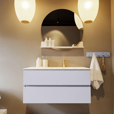 Mondiaz VICA-DLUX Ensemble de meuble de salle de bain - 100cm - meuble sous-vasque cale - 2 tiroirs - lavabo encastré cloud droite - 1 trou de robinet - version haute de 60cm - ostra