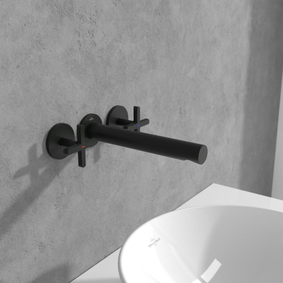 Villeroy & Boch Loop & Friends wastafeluitloop set - met kruisgreep - wandmontage - mat zwart