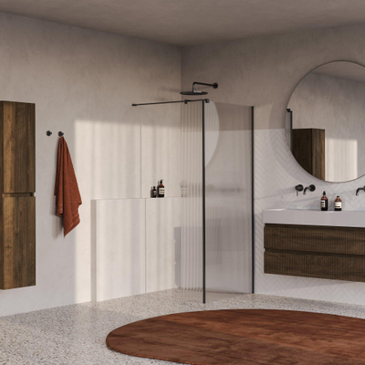 BRAUER Oblivion Paroi de douche à l'italienne - 90x200cm - paroi latérale 30cm - verre nervuré clair - revêtement en verre - PVD - gunmetal brossé