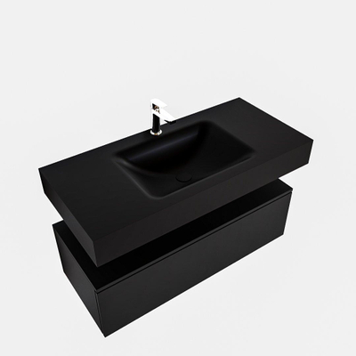 MONDIAZ ALAN 100cm - meuble bas - 1 tiroir - lavabo suspendu - vasque au centre - 1 trou de robinet - urban