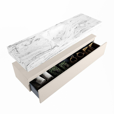 Mondiaz ALAN-DLUX Ensemble de meuble - 150cm - meuble Linen mat - 1 tiroir - Lavabo Cloud Glace suspendu - vasque Centre - 1 trou de robinet