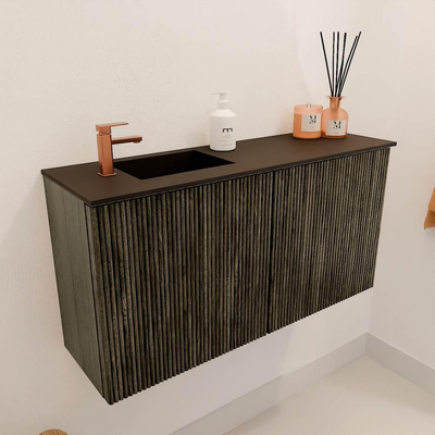 Mondiaz JOYA 80cm toiletmeubel - kleur Shadow - Wastafel FAYE positie Links 1 kraangat kleur Urban.