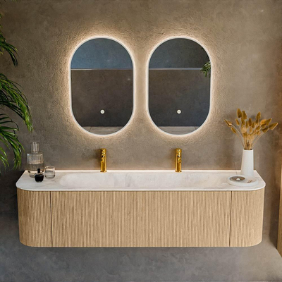 MONDIAZ KURVE-DLUX 170cm Meuble salle de bain avec module 25 G et D - couleur Oak - 1 tiroir - 2 portes - vasque BIG LARGE centre - 2 trous de robinet - couleur Frappe