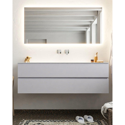 Mondiaz VICA ensemble de meuble de salle de bain - 150cm - meuble sous-vasque cale - 2 tiroirs - lavabo cloud milieu - sans trou de robinet - miroir LED - version XL 60cm haut