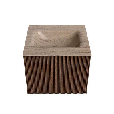 MONDIAZ KURVE-DLUX Meuble de salle de bains 50cm couleur Walnut avec 1 tiroir et 0 portes. Lavabo GRUNNE Central 1 trou de robinet Saba.