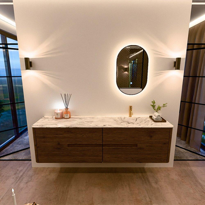 Mondiaz CIRO-DLUX Badkamermeubelset - 180x45x50cm - Solid surface wastafel Glace - 1 wasbak Rechts - 1 kraangat - 4 lades - Dusk