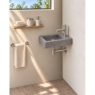 Fortifura Fuente fonteinset – rechthoekig – 40x22x8 cm – beton grijs – kraan RVS