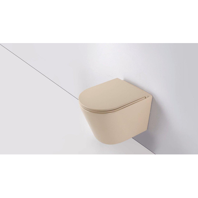 FugaFlow Eccelente Pietra Wandclosetset - 36.3x51.7cm - diepspoel - rimless - slim zitting - beige