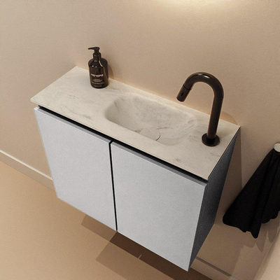 MONDIAZ TURE-DLUX Meuble toilette - 60cm - Plata - EDEN - vasque Opalo - position droite - 1 trou de robinet