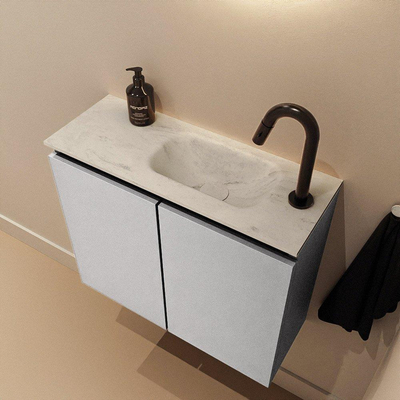 MONDIAZ TURE-DLUX Meuble WC 60 cm Plata. Vasque EDEN Opalo position droite. Avec 1 trou de robinet.