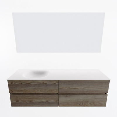 Mondiaz Vica ensemble de meuble de salle de bain - 160cm - meuble sous-vasque marron foncé gris - 4 tiroirs - lavabo lune gauche - sans trous de robinet - couleur talc - miroir LED - version XL 60cm de haut