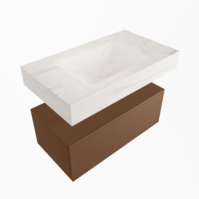 Mondiaz ALAN-DLUX Ensemble de meuble - 80cm - meuble Rust mat - 1 tiroir - Lavabo Cloud Ostra suspendu - vasque Centre - 0 trous de robinet