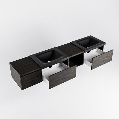 MONDIAZ BUKLA 200cm ensemble de meuble avec module ouvert 40 à droite couleur Marron Foncé avec 3 tiroirs. Lavabo CLOUD double 0 trou de robinet couleur Urban.