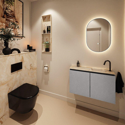 MONDIAZ TURE-DLUX 80cm toiletmeubel Plata. EDEN wastafel Frappe positie rechts. Met 1 kraangat.