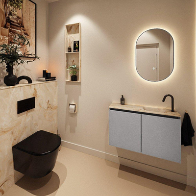 MONDIAZ TURE-DLUX Meuble toilette - 80cm - Plata - EDEN - vasque Frappe - position droite - 1 trou de robinet