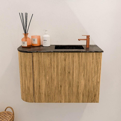 Mondiaz JOYA-DLUX 61.6cm toiletmeubel - ronding links kleur Oak - Wastafel FAYE positie Rechts 1 kraangat kleur Lava.