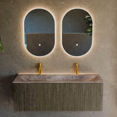 MONDIAZ KURVE-DLUX Meuble de salle de bains 120 cm couleur Shadow avec 1 tiroir et 0 porte. Plan-vasque BIG LARGE Central 2 trous de robinet Oza.