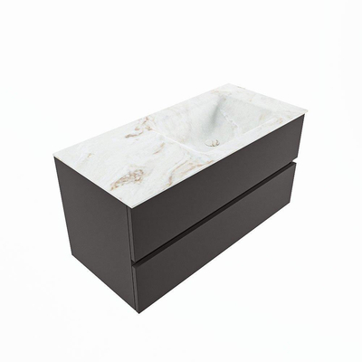 Mondiaz VICA-DLUX Ensemble de meuble de salle de bain - 100cm - meuble sous-vasque gris foncé - 2 tiroirs - lavabo encastré cloud droite - sans trous de robinet - version haute de 60cm - frape