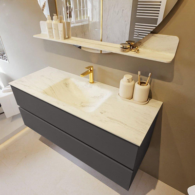 Mondiaz VICA-DLUX ensemble de meuble de salle de bain - 120cm - meuble sous-vasque gris foncé - 2 tiroirs - lavabo encastré nuage milieu - 1 trou de robinet - version haute de 60cm - opalo