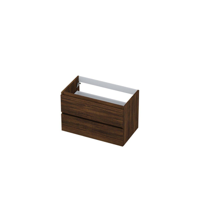 INK Wastafelonderkast - 80x45x52cm - 2 lades - greeploos - met houten keerlijst - MFC - Koper eiken