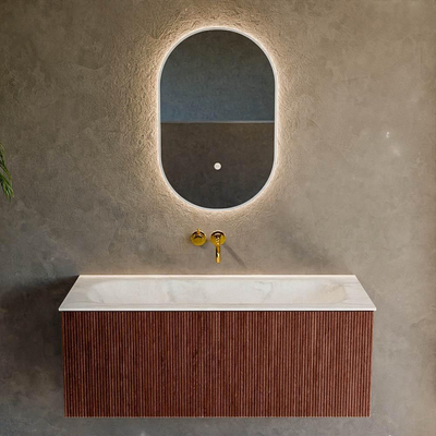 Mondiaz KURVE-DLUX Badkamermeubelset - 110x46x40cm - 1 lade - wastafel solid surface - midden - zonder kraangat - Ruby