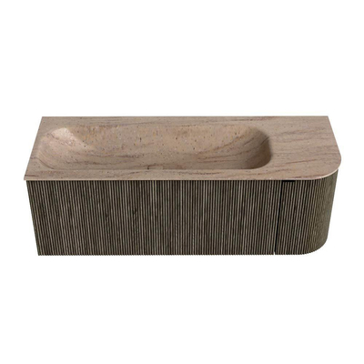 MONDIAZ KURVE-DLUX Meuble de salle de bains 125cm arrondi Droit couleur Shadow avec 1 tiroir et 1 porte. Lavabo BIG MEDIUM Gauche 1 trou de robinet Saba.