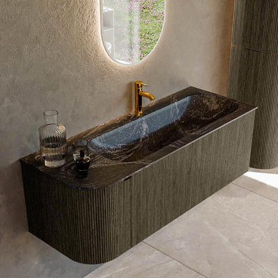 Mondiaz KURVE-DLUX Ensemble de meuble salle de bain - 125x46x40cm - 1 tiroir - 1 porte - lavabo en solid surface - droite - 1 trou de robinet - Shadow