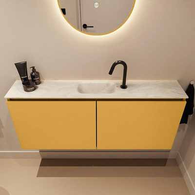 MONDIAZ TURE-DLUX Meuble toilette - 120cm - Ocher - EDEN - vasque Ostra - position centrale - 1 trou de robinet