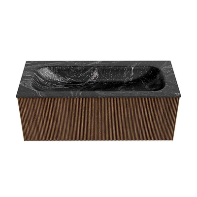 MONDIAZ KURVE-DLUX 110cm Meuble salle de bain - couleur Walnut - 1 tiroir - vasque BIG MEDIUM centre - sans trou de robinet - couleur Lava