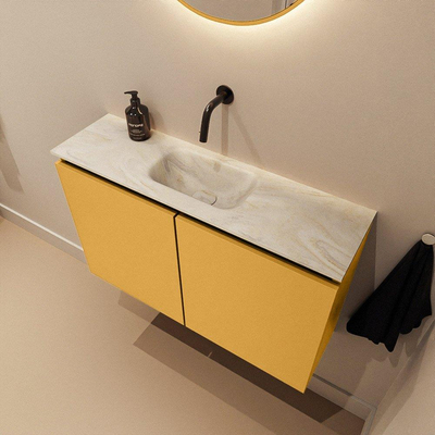 MONDIAZ TURE-DLUX Meuble toilette - 80cm - Ocher - EDEN - vasque Ostra - position centrale - sans trou de robinet