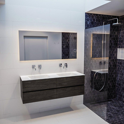 ENSEMBLE DE MEUBLE MONDIAZ VICA - 150 cm - 4 tiroirs - lavabo Cloud double - 0 trous de robinet - solid surface marron foncé