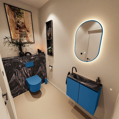 MONDIAZ TURE-DLUX Meuble toilette - 60cm - Jeans - EDEN - vasque Lava - position gauche - 1 trou de robinet