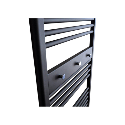 Sanicare Panneau porte-serviettes - 51,7x9,2x2,7cm - pour radiateur - 3 boutons porte-serviettes chromés - noir mat