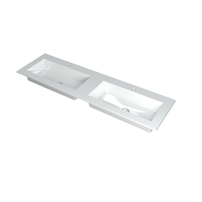 INK Kraft wastafel - 160x45x1cm - 2 wasbakken - 2 kraangaten - wit glans