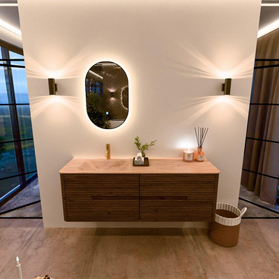 Mondiaz CIRO-DLUX Badkamermeubelset - 150x45x50cm - Solid surface wastafel Saba - 1 wasbak Links - 1 kraangat - 4 lades - Dusk