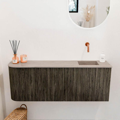 Mondiaz JOYA-DLUX 111.6cm toiletmeubel - ronding links kleur Shadow - Wastafel FAYE positie Rechts Zonder kraangat kleur Saba.