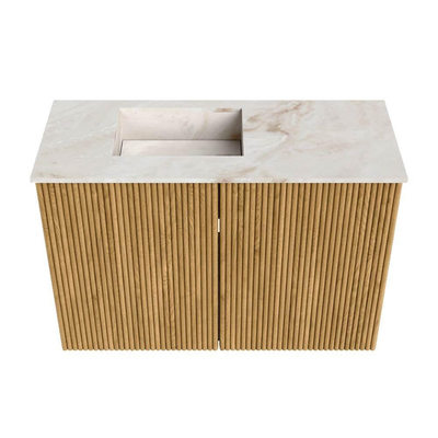 Mondiaz JOYA-DLUX 60cm toiletmeubel - kleur Oak - Wastafel FAYE positie Links Zonder kraangat kleur Frappe.