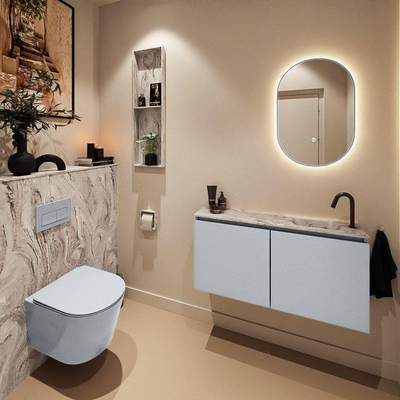 MONDIAZ TURE-DLUX Meuble toilette - 100cm - Clay - EDEN - vasque Glace - position droite - 1 trou de robinet