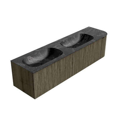 Mondiaz KURVE-DLUX Ensemble de meuble de salle de bains - 175x46x40cm - 2 tiroirs - 1 porte - lavabo solid surface - double / gauche - 2 trous de robinet - Shadow