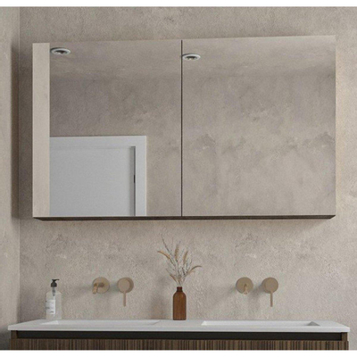Adema Holz Ensemble de meuble - 120cm - 2 vasques en céramique Blanc - sans trous de robinet - 1 tiroir - avec armoire de toilette - Toffee (marron)