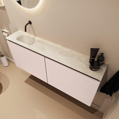 MONDIAZ TURE-DLUX Meuble toilette - 120cm - Rosee - EDEN - vasque Ostra - position gauche - sans trou de robinet