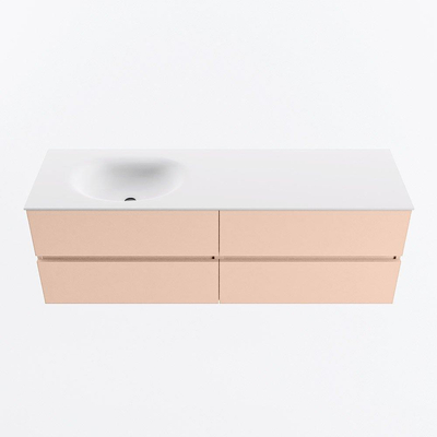 Mondiaz VICA Ensemble de meuble de salle de bain - 150cm - meuble sous-vasque rosee - 4 tiroirs - lavabo moon gauche - 1 trou de robinet - version haute de 60cm - talc